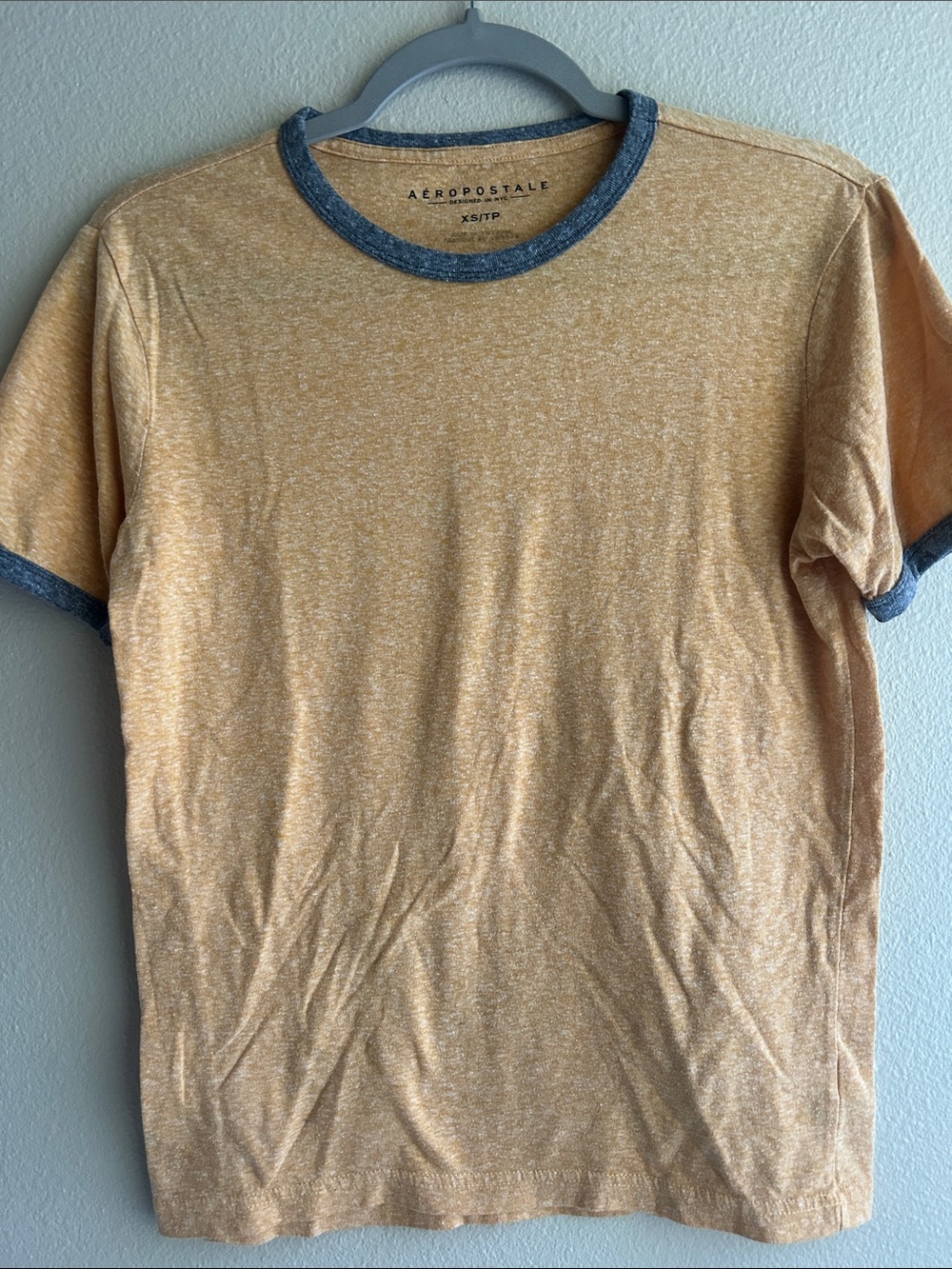 Aeropostale women’s yellow Heather Ringer Tee with grey Trim
